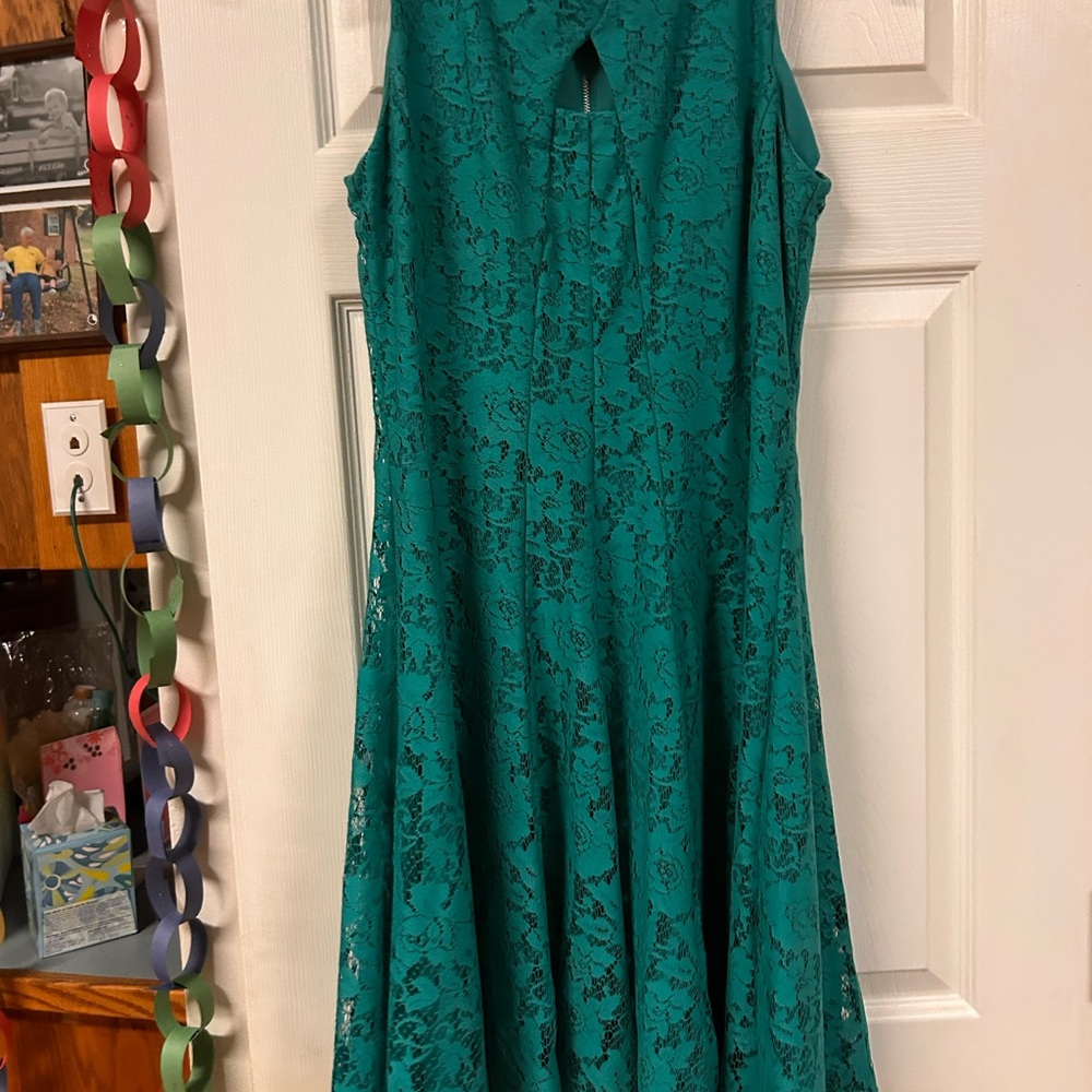 Danny & Nicole Teal Lace Midi Dress, size S